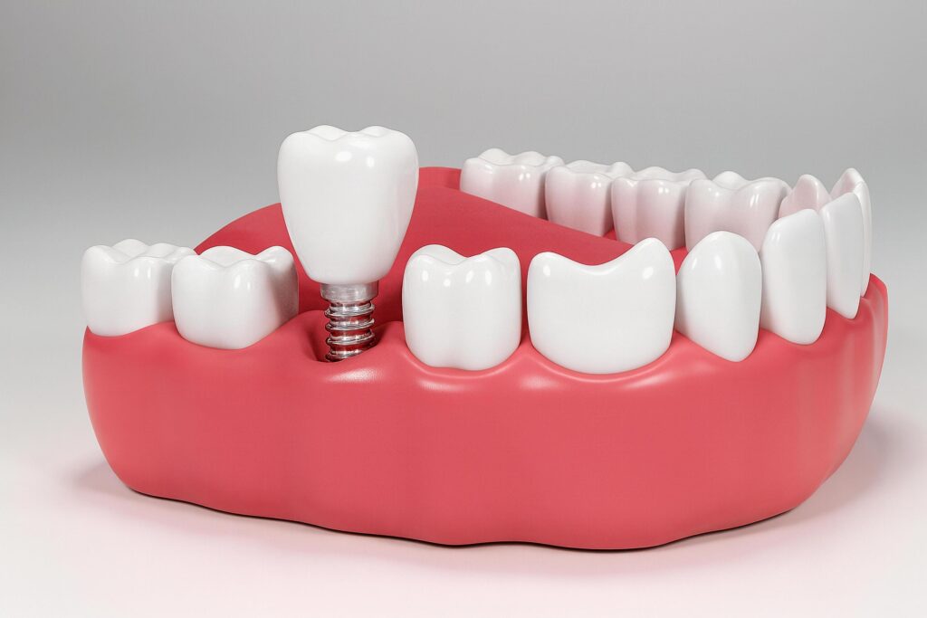 All-on-Four dental implants in lower jaw realistic medical illustration